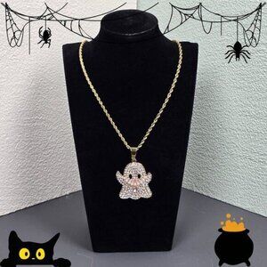 🎃 Gold Sparkling Ghost‎ Pendant Necklace (NWOT)
